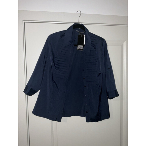 Womens Top Blouse Size PL Blue Button Down Pleats Stretch New Antilia Femme - Picture 1 of 9